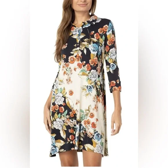 🔥🔥NWT Johnny Was Emma Rose Delicate Floral Motif Polo Tunic Dress Size Small - Picture 3 of 16